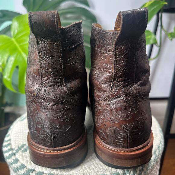 VTG Stacy Adams Tooled Leather Brogue Boots Men 7D Wmn 8.5 Paisley Floral 90s - Picture 6 of 15